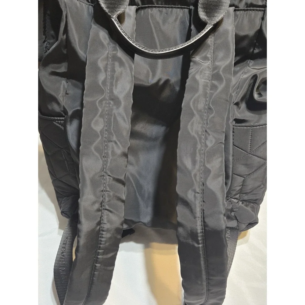 Steve Madden Quilted Backpack Black Square Rucksack Lg Zip Pockets Logo School